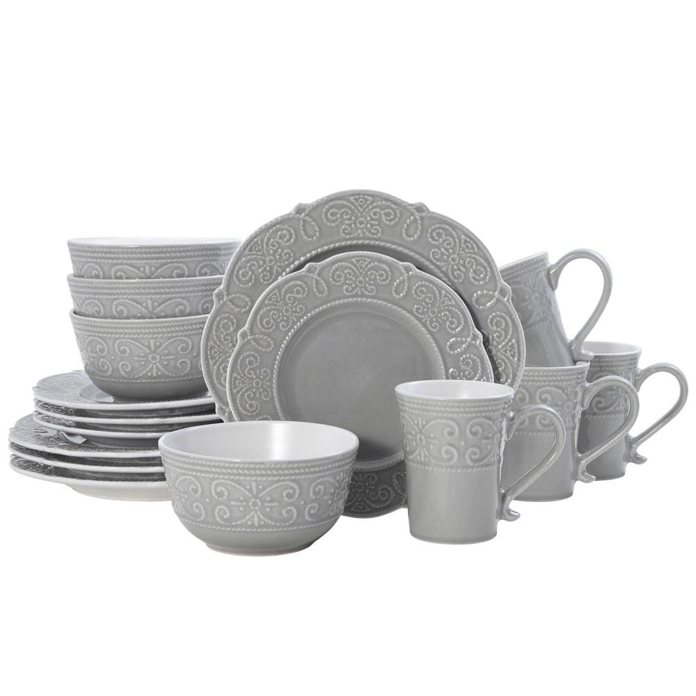 Abby Gray 16 Piece Dinnerware Set, Service For 4