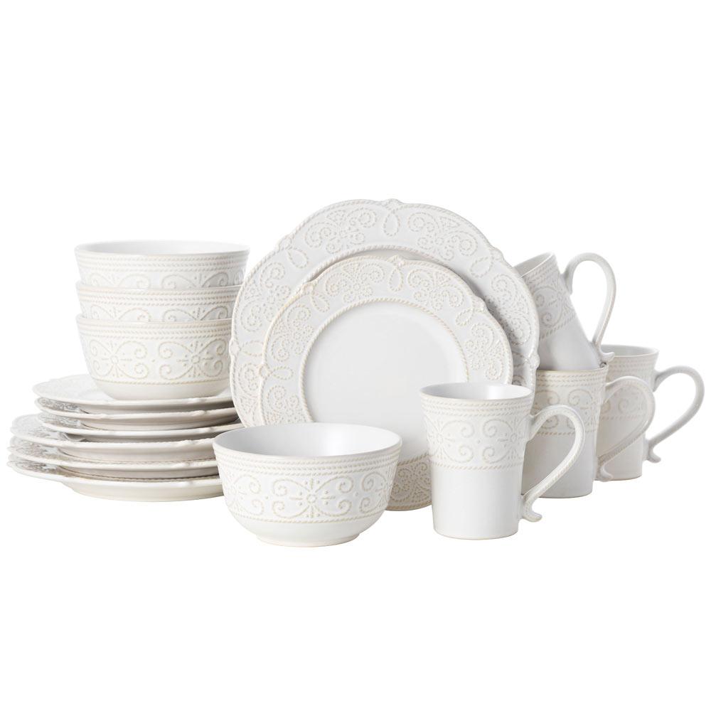 Abby White 16 Piece Dinnerware Set, Service For 4