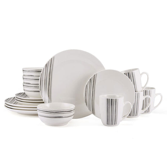 Brushed Lines 16 Piece Dinnerware Set, Service For 4