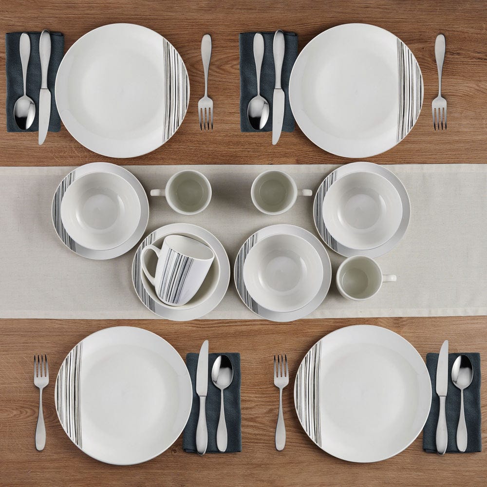 Brushed Lines 16 Piece Dinnerware Set, Service For 4