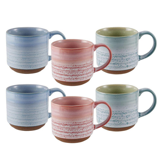 Brushed Set Of 6 Reactive Mugs, Assorted