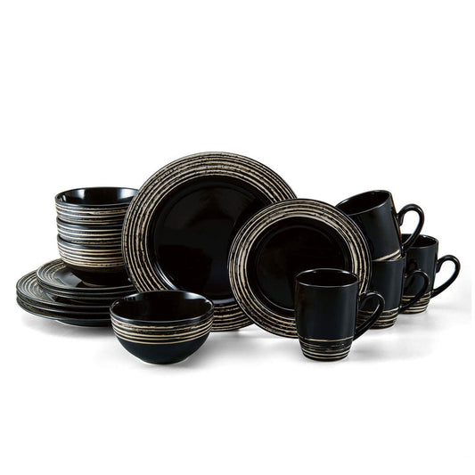 Bryson Black 16 Piece Dinnerware Set, Service For 4