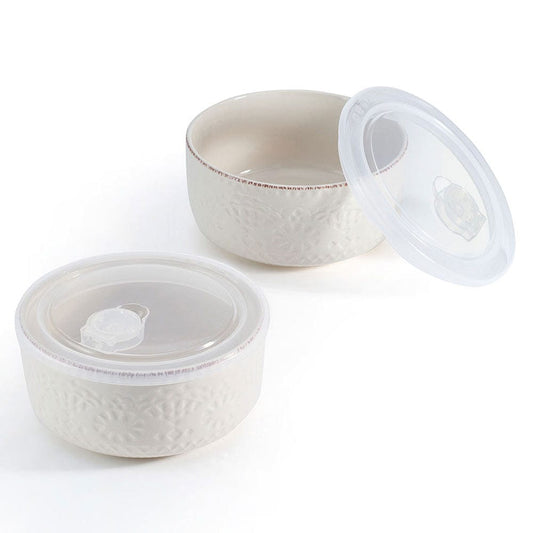 Chateau Cream Set Of 2 Storage Bowls With Lids