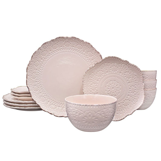 Chateau Pink 12 Piece Dinnerware Set, Service For 4