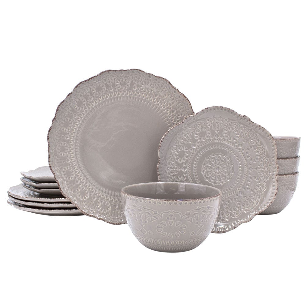 Chateau Smoke 12 Piece Dinnerware Set, Service For 4