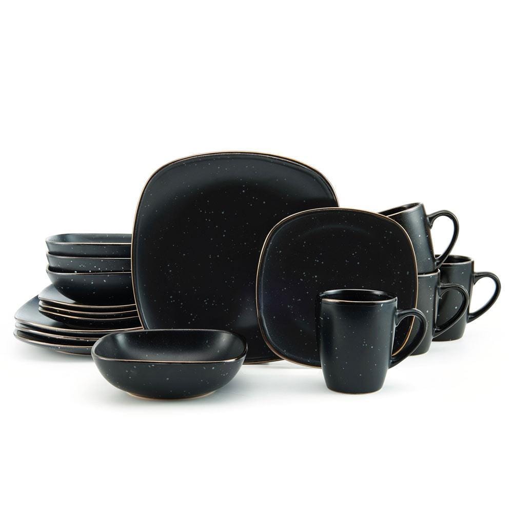 Decker Black 16 Piece Dinnerware Set, Service For 4