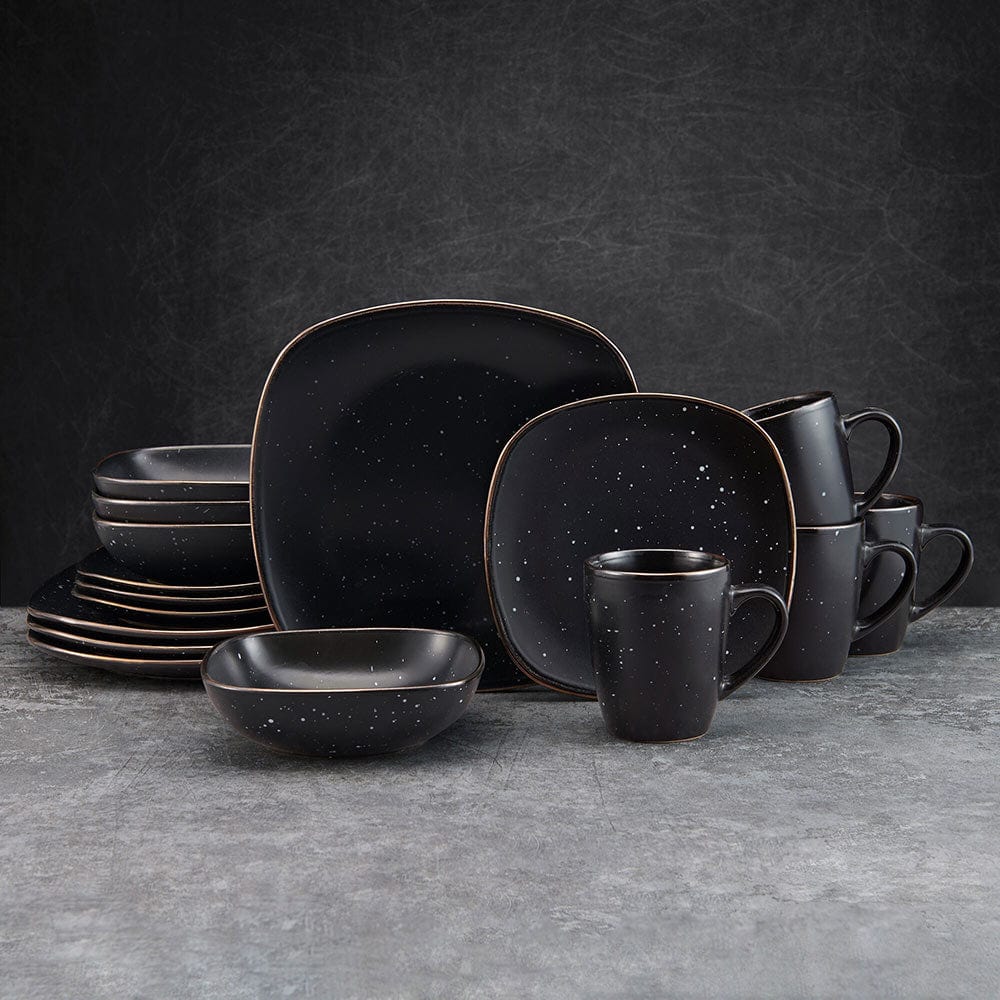 Decker Black 16 Piece Dinnerware Set, Service For 4