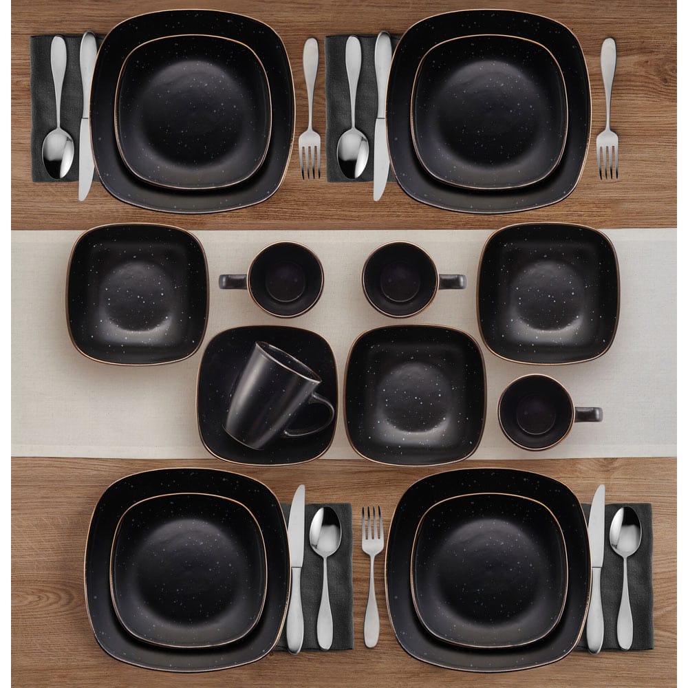 Decker Black 16 Piece Dinnerware Set, Service For 4