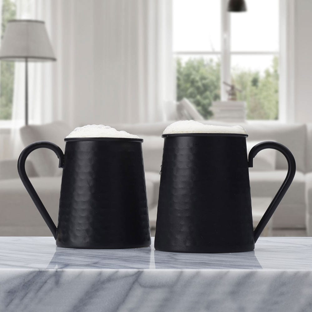 Drew And Jonathan Hammered Black Set Of 2 Beer Mugs