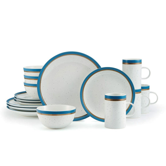 Ezra Blue 16 Piece Dinnerware Set, Service For 4