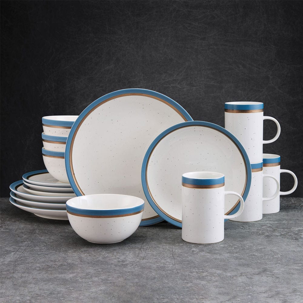 Ezra Blue 16 Piece Dinnerware Set, Service For 4