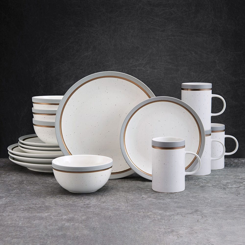 Ezra Grey 16 Piece Dinnerware Set, Service For 4