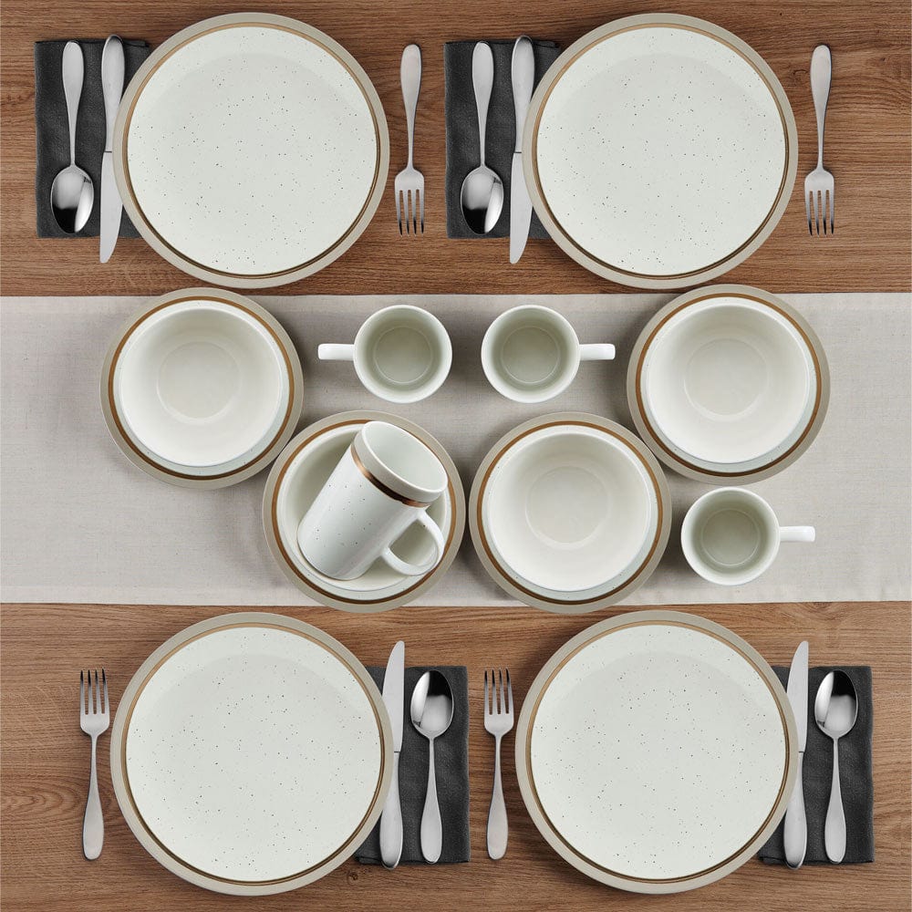 Ezra Taupe 16 Piece Dinnerware Set, Service For 4