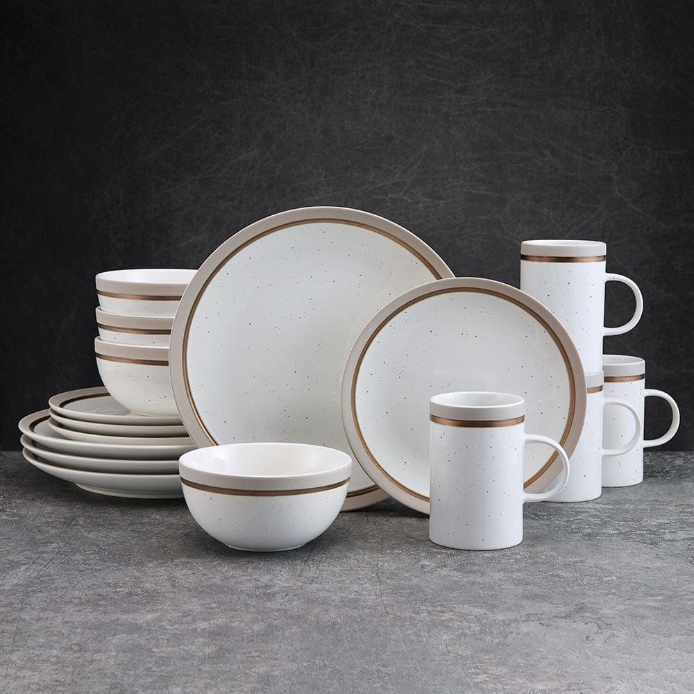 Ezra Taupe 16 Piece Dinnerware Set, Service For 4