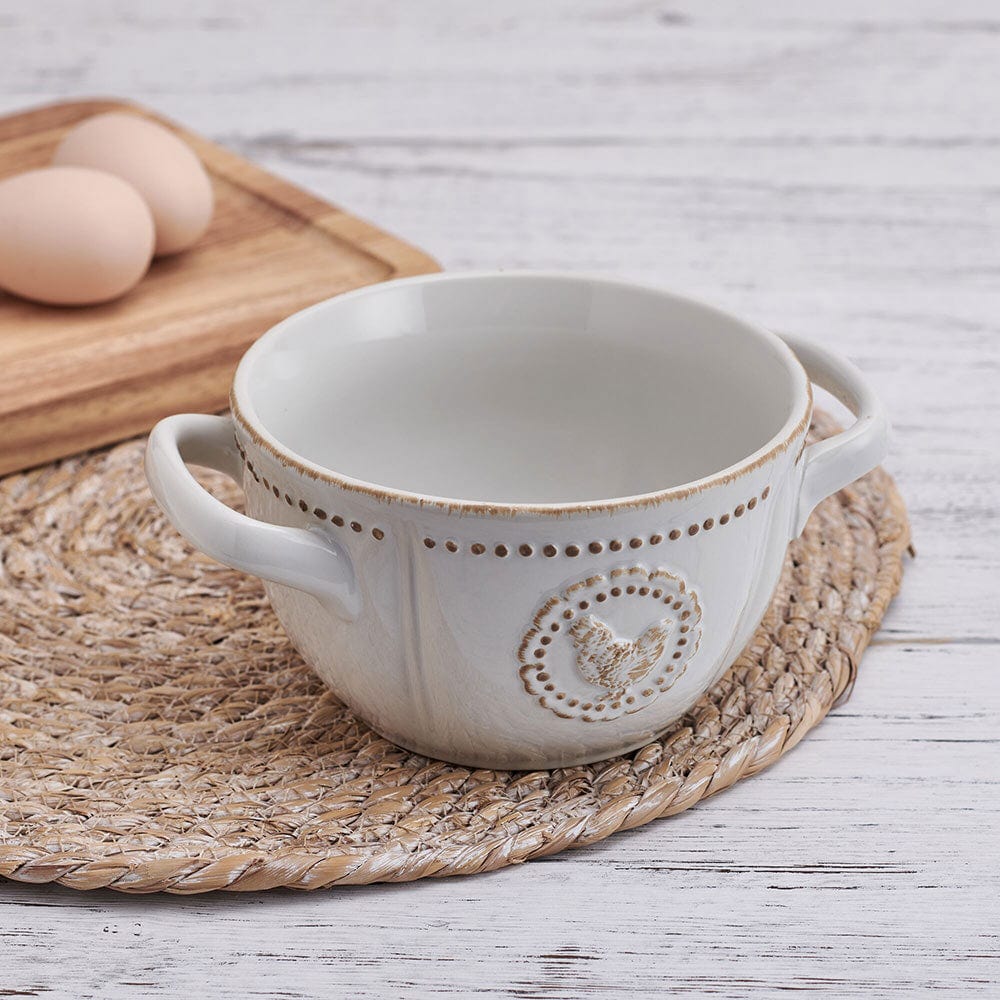 Farmhouse Hen Double Handled Bowl