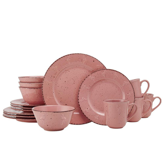 Flamingo Pink 16 Piece Dinnerware Set, Service For 4