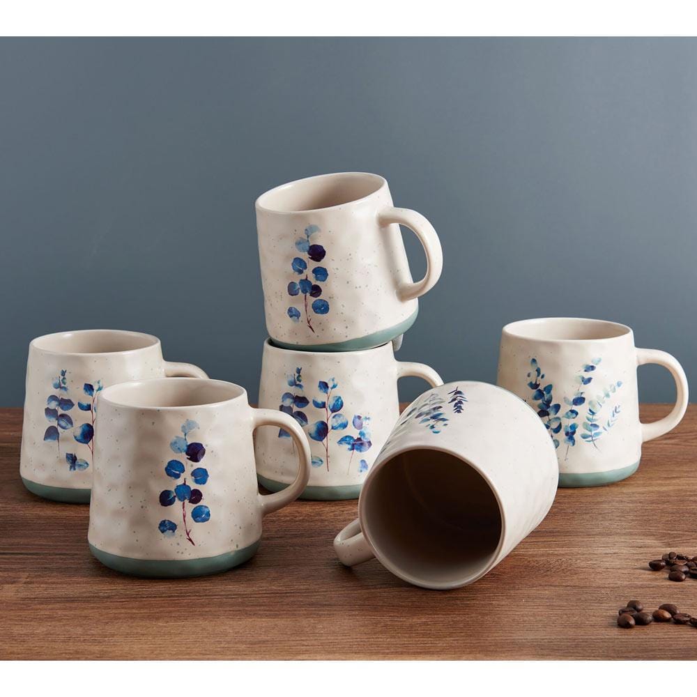 Floral Blue Set Of 6 Mugs, Assorted