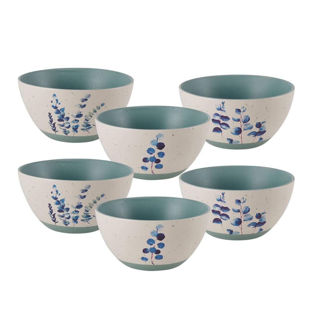 Floral Blue Set Of 6 Soup Cereal Bowls, Assorted