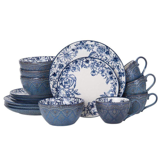 Gabriela Blue 16 Piece Dinnerware Set, Service For 4