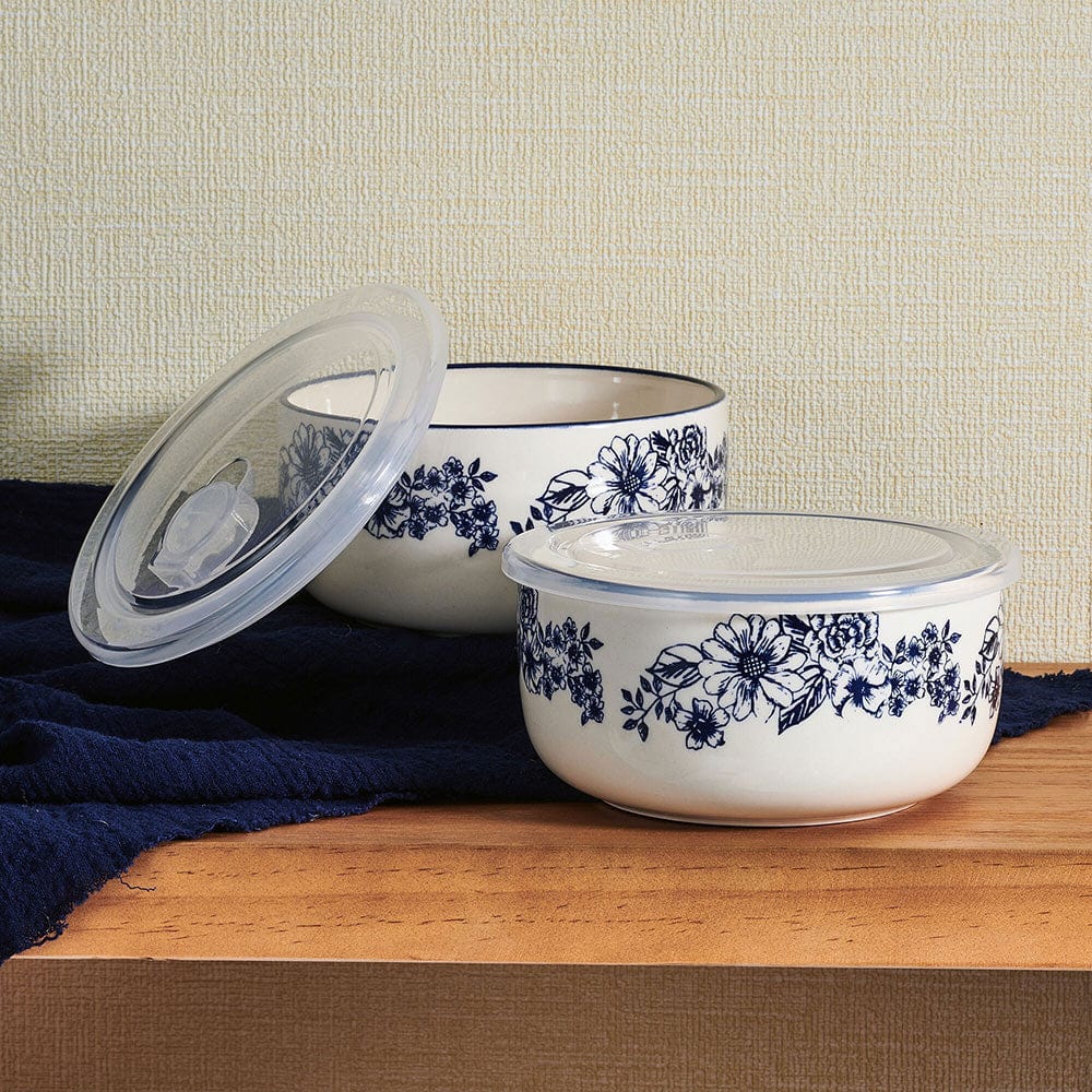 Gabriela Blue Set Of 2 Storage Bowls With Lids