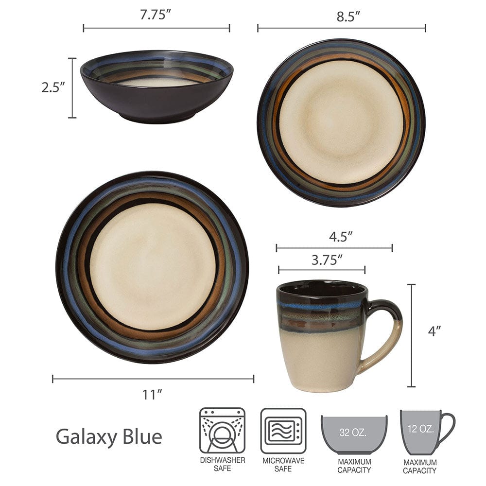 Galaxy Blue 16 Piece Dinnerware Set, Service For 4