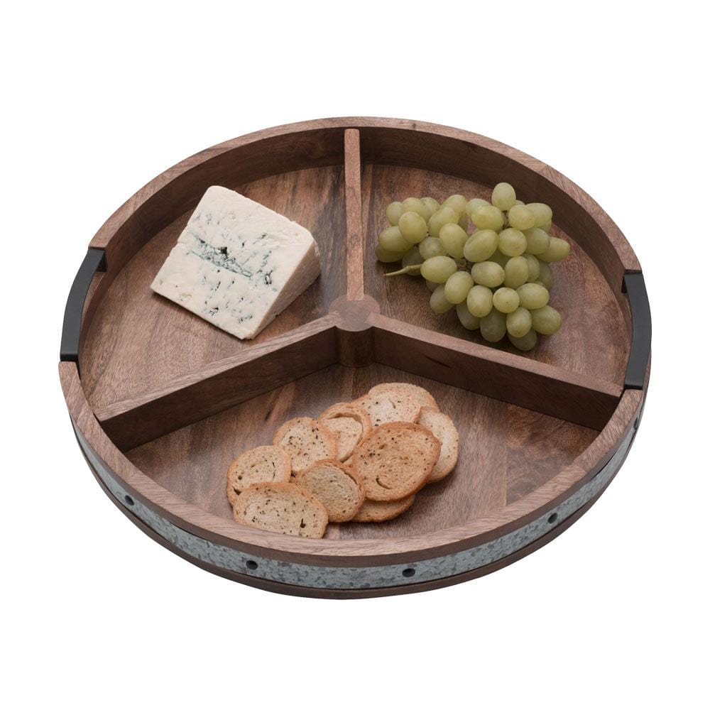 Galvanized Band Lazy Susan Platter With Removable Dividers, 16 Inch