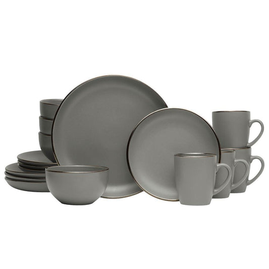 Hadlee Grey 16 Piece Dinnerware Set, Service For 4