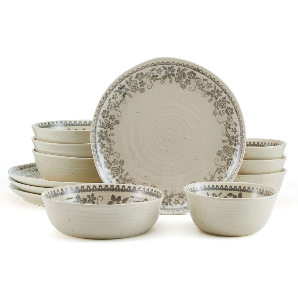 Hayden Grey 12 Piece Dinnerware Set, Service For 4