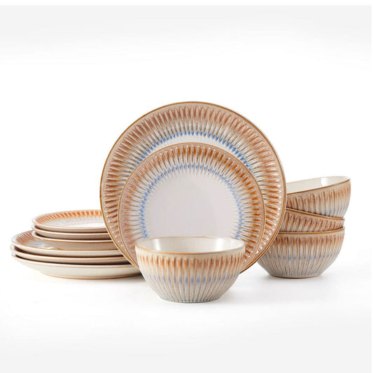 Hensley Taupe 12 Piece Dinnerware Set, Service For 4