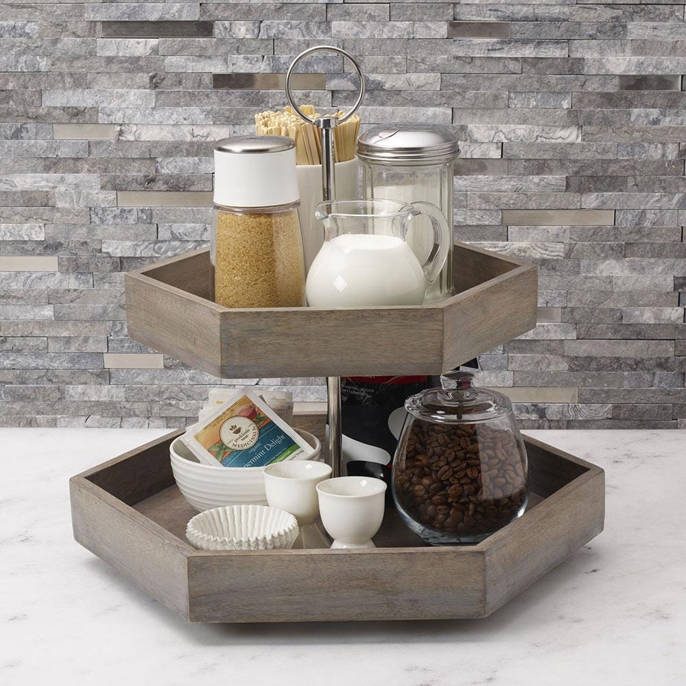 Hexagon 2 Tiered Mango Wood Serve Tray