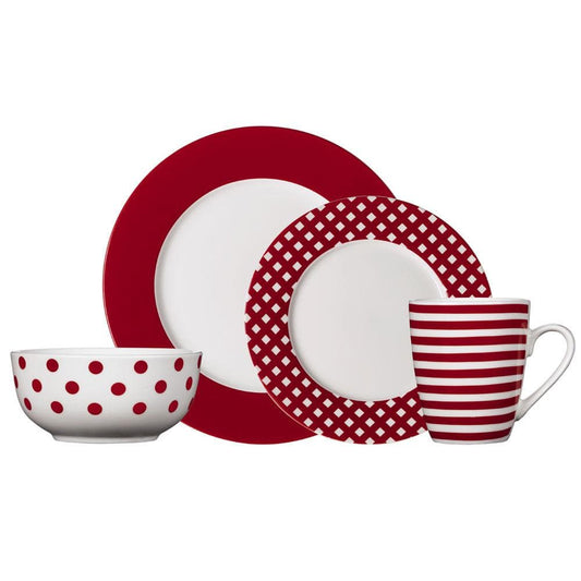 Kenna Red 16 Piece Dinnerware Set, Service For 4