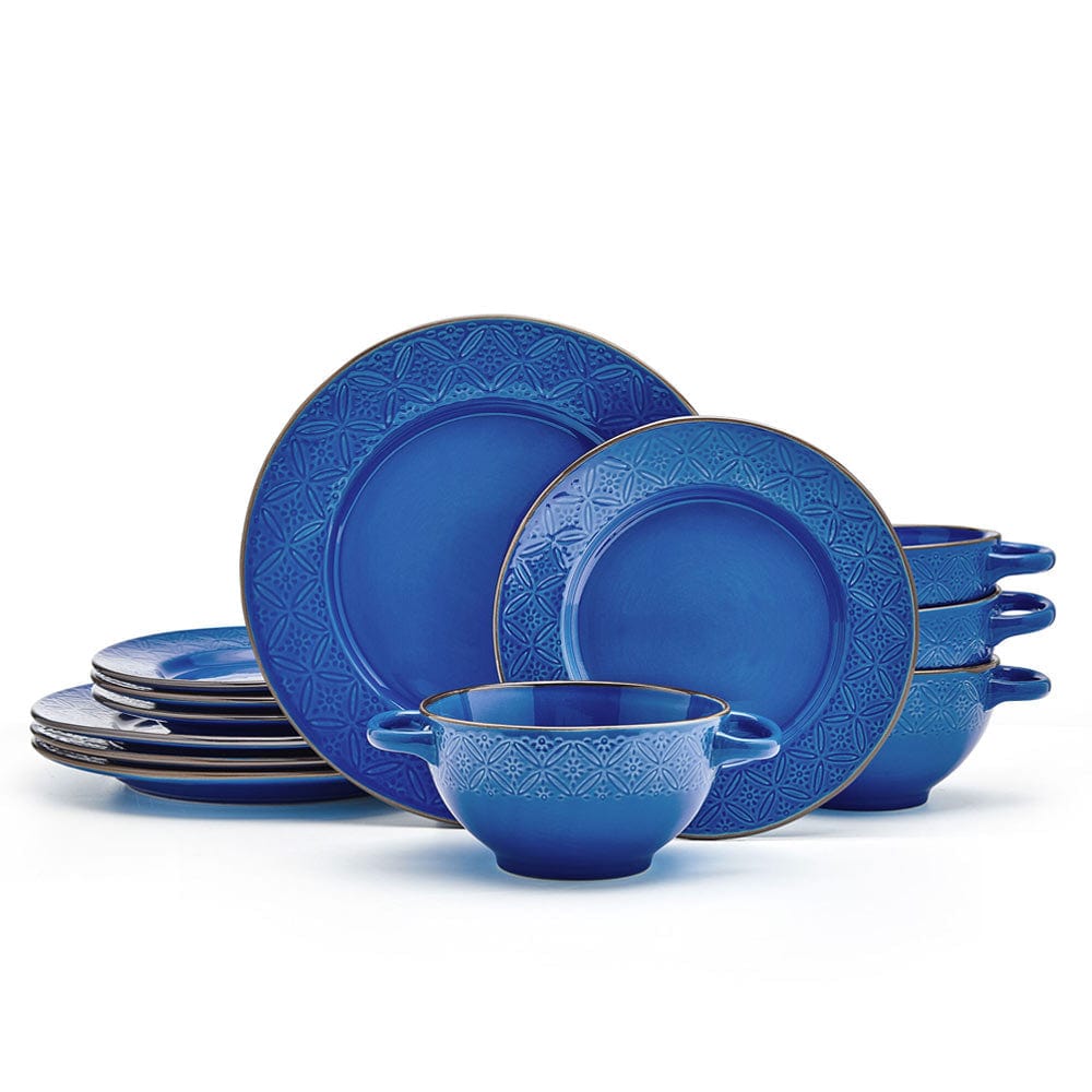 Kori Blue 12 Piece Dinnerware Set, Service For 4