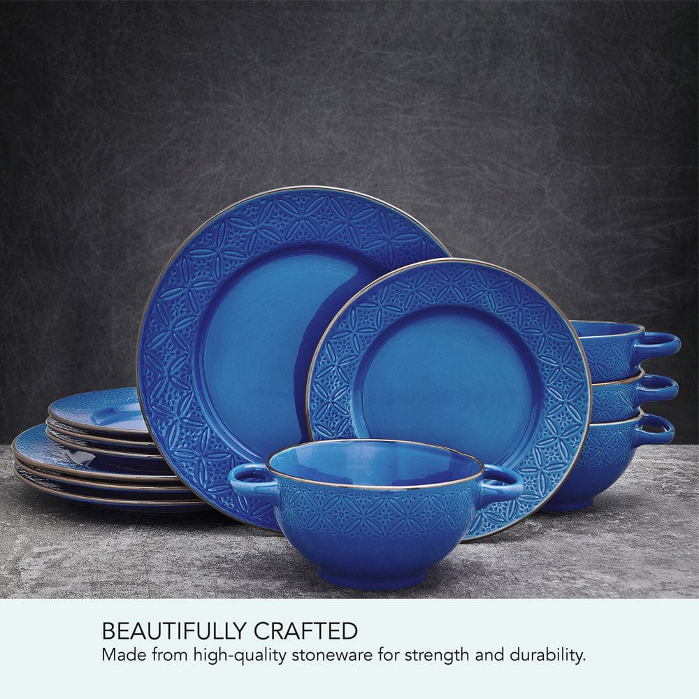 Kori Blue 12 Piece Dinnerware Set, Service For 4