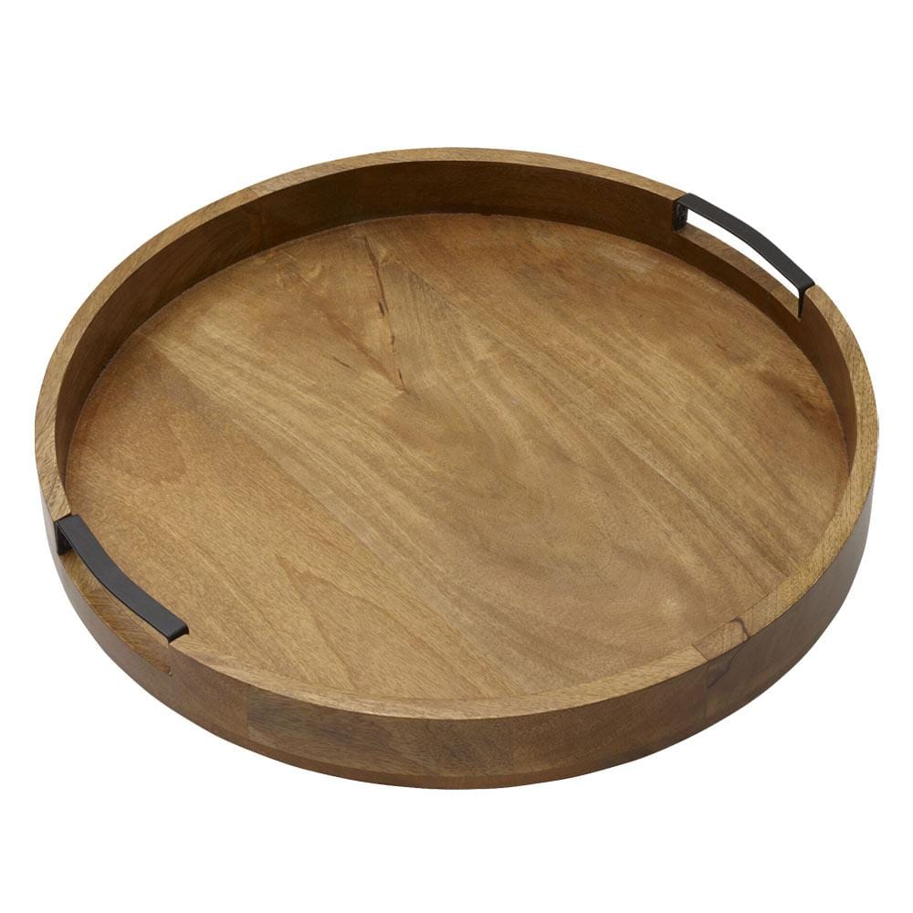 Lazy Susan Mango Wood Serve Tray With Removable Dividers, 18 Inch