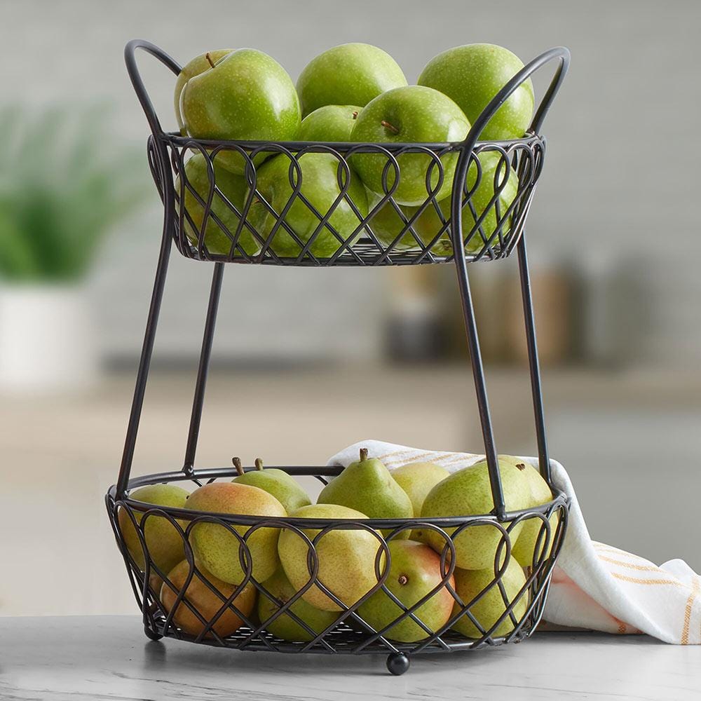 Loop And Lattice 2 Tier Basket With Divider