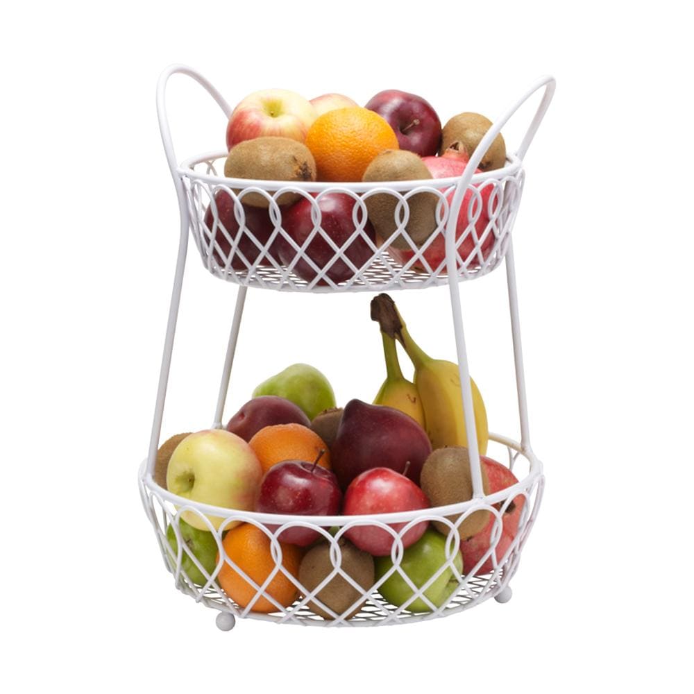 Loop And Lattice 2 Tier Round Basket With Handles