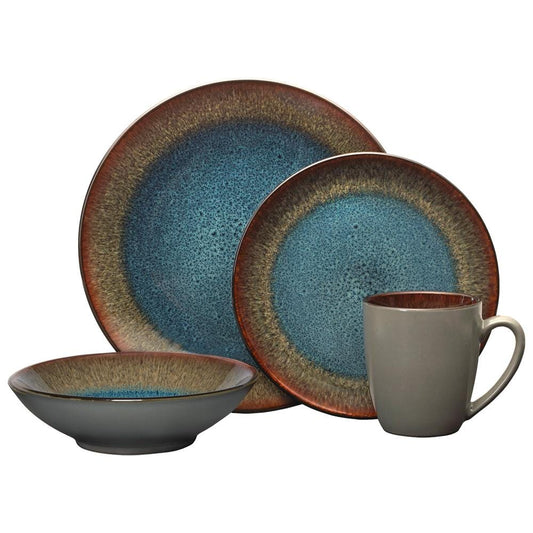 Monroe Blue 16 Piece Dinnerware Set, Service For 4