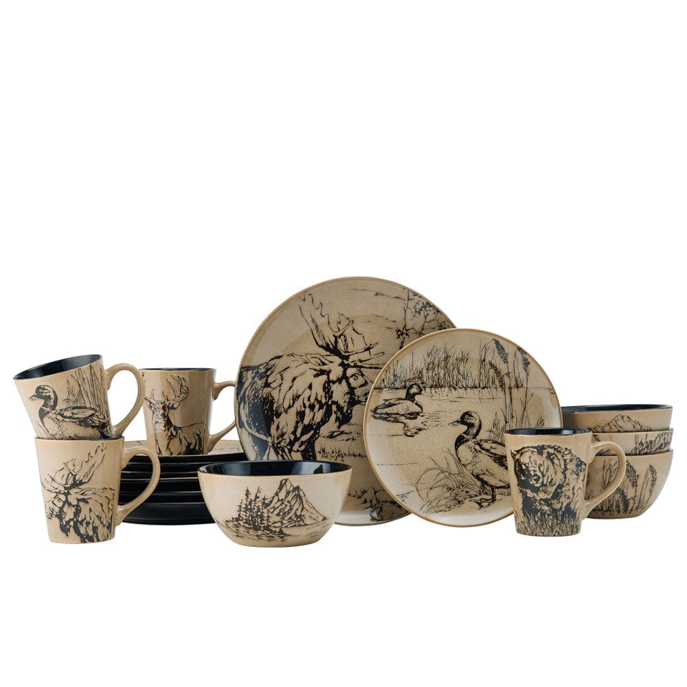 Mossy Oak Animal Print 16 Piece Dinnerware Set, Service For 4