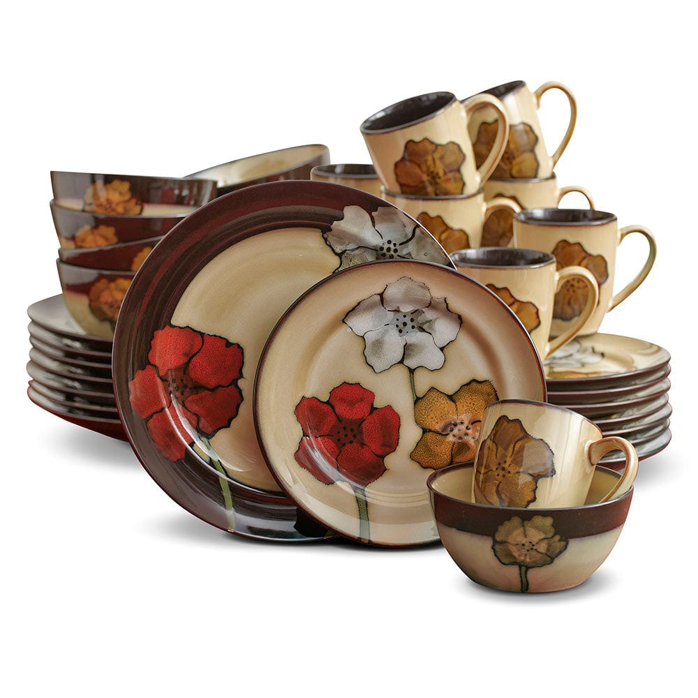 Painted Poppies 32 Piece Dinnerware Set, Service For 8