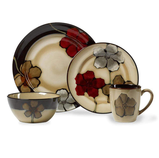 Painted Poppies 16 Piece Dinnerware Set, Service For 4