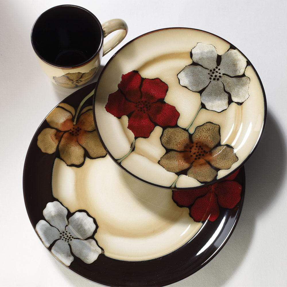 Painted Poppies 16 Piece Dinnerware Set, Service For 4