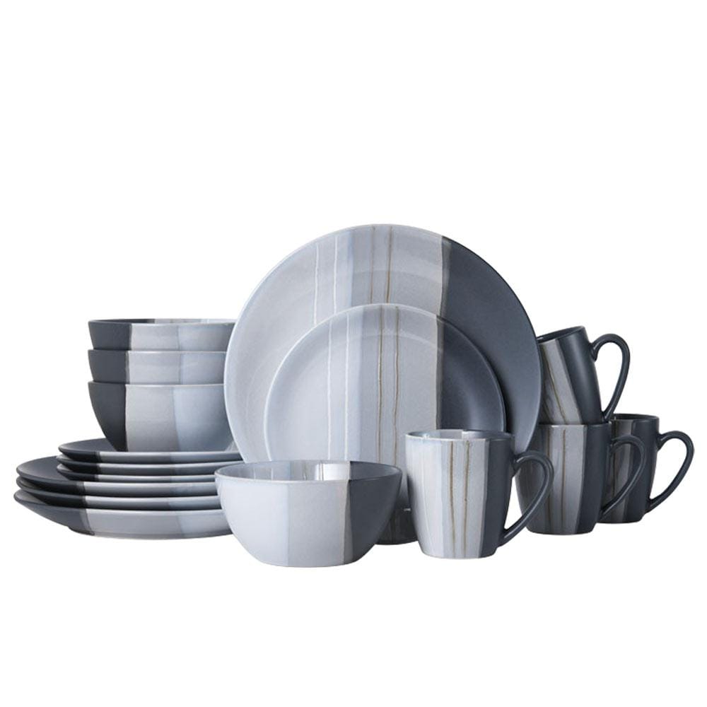 Parker Gray 16 Piece Dinnerware Set, Service For 4