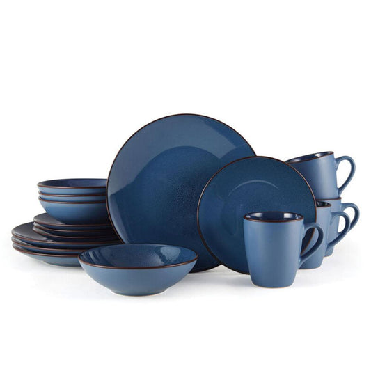 Pierce Blue 16 Piece Dinnerware Set, Service For 4