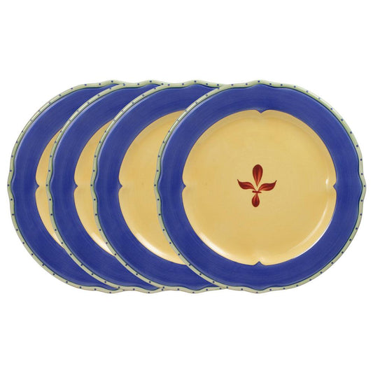 Pistoulet Set Of 4 Dinner Plates With Blue Band