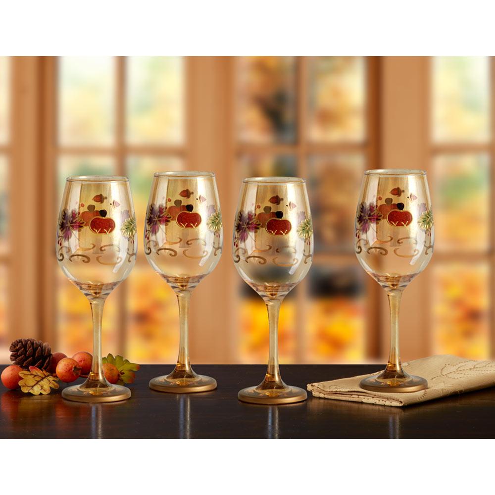 Plymouth Set Of 4 Leaf Luster Wine Glasses