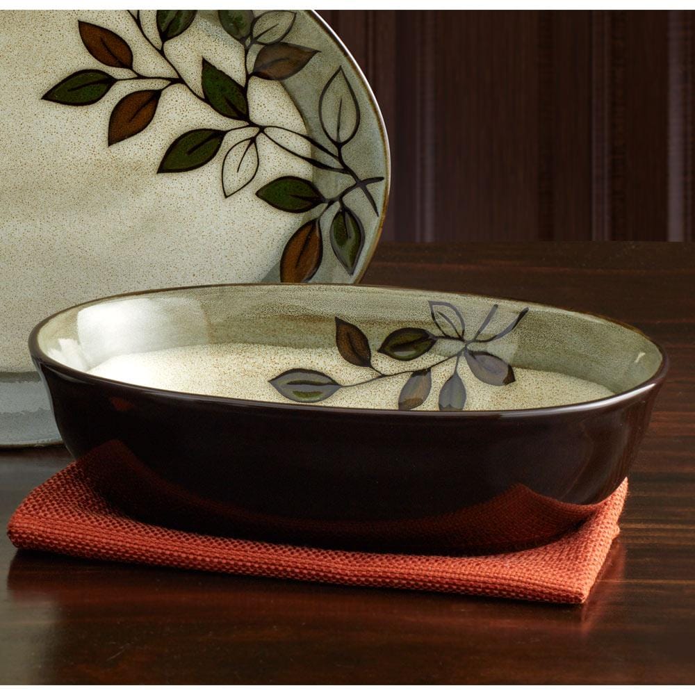 Rustic Leaves Oval Serve Bowl