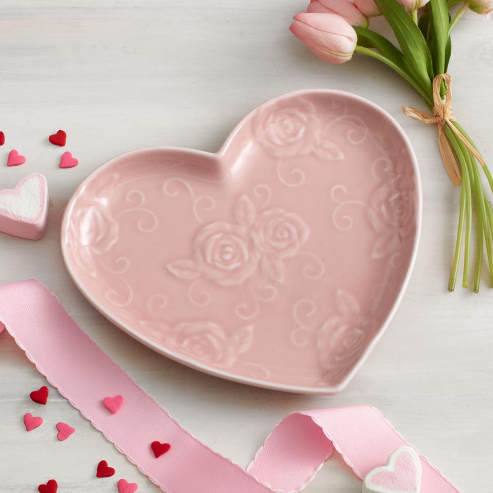 Tea Rose Pink Heart Shaped Plate