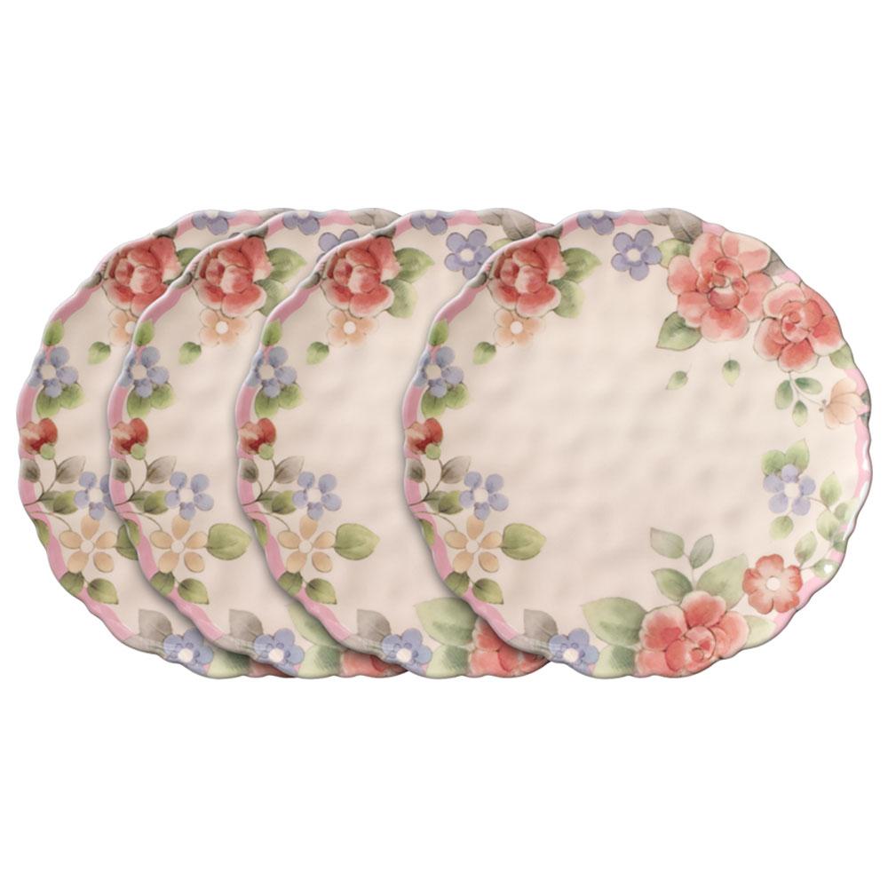 Tea Rose Set Of 4 Outdoor Melamine Dinner Plates