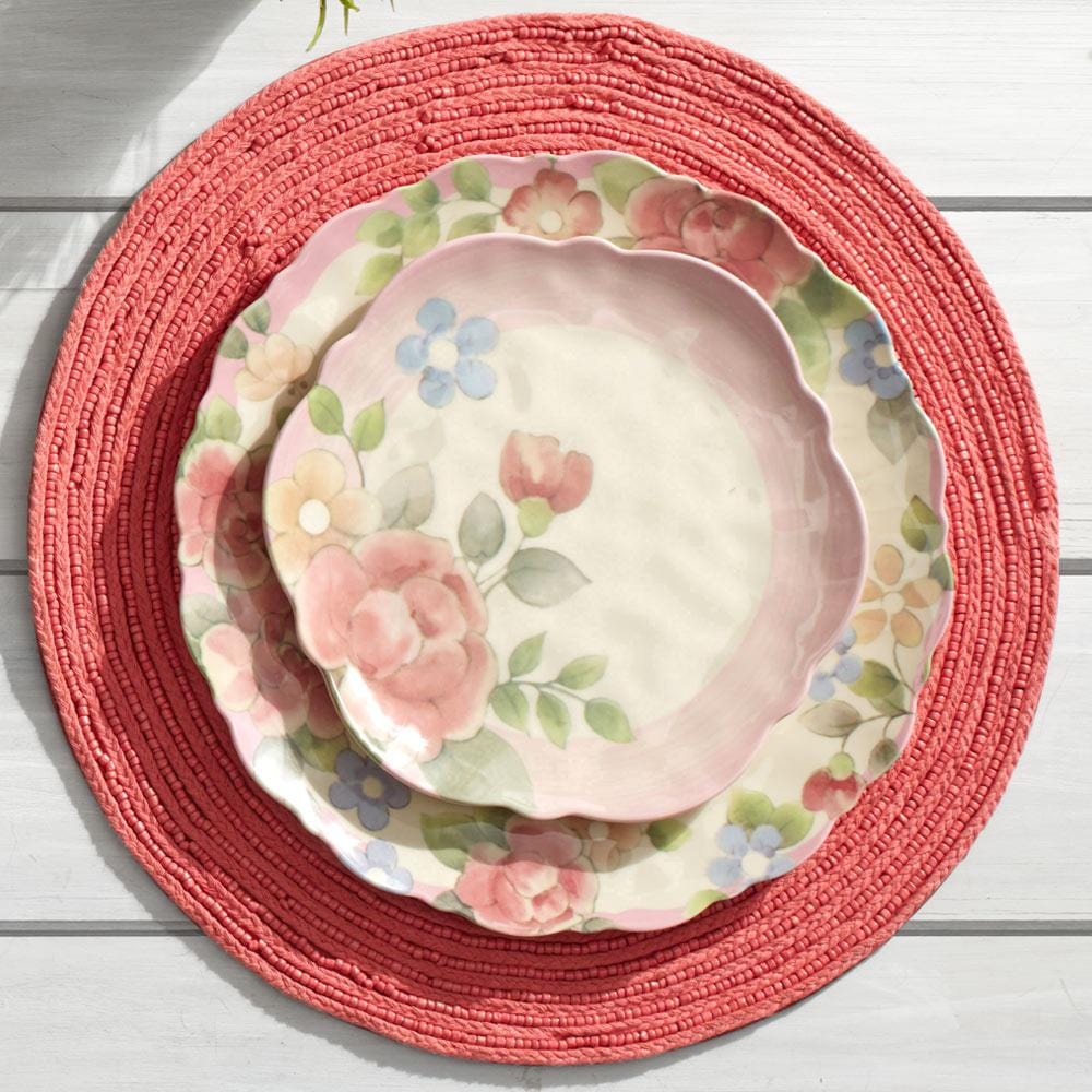 Tea Rose Set Of 4 Outdoor Melamine Dinner Plates