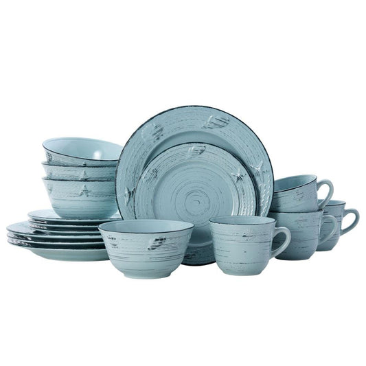 Trellis Coastal Teal 16 Piece Dinnerware Set, Service For 4